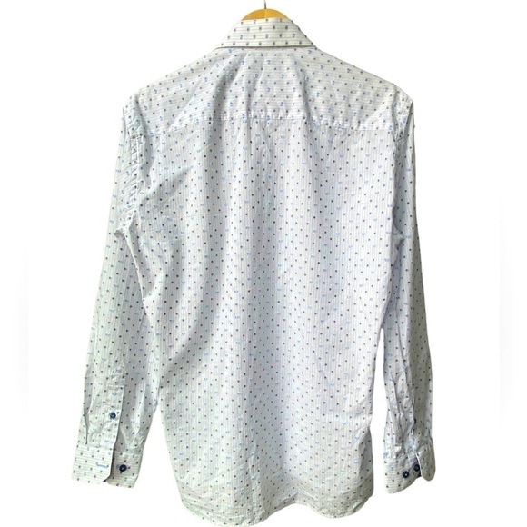 Jared Lang White Blue Textured Dress Causal Button Down Shirt - Picture 4 of 8